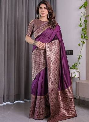Wine soft lichi silk saree with blouse 1