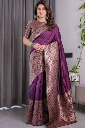 Wine soft lichi silk saree with blouse