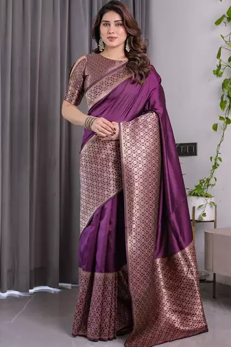 Wine soft lichi silk saree with blouse