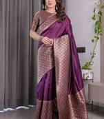 Wine soft lichi silk saree with blouse