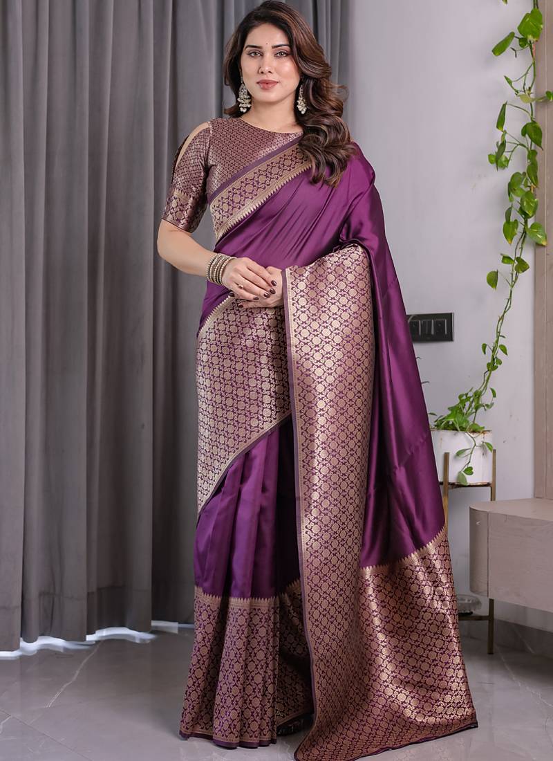 Wine soft lichi silk saree with blouse