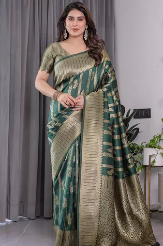 Green soft lichi silk saree with blouse