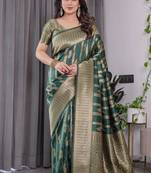Green soft lichi silk saree with blouse