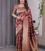 Maroon soft lichi silk saree with blouse