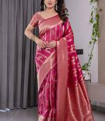 Pink soft lichi silk saree with blouse
