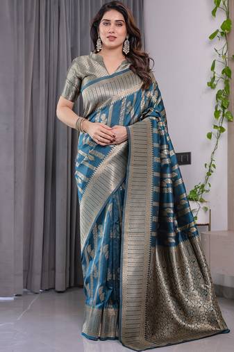Rama soft lichi silk saree with blouse