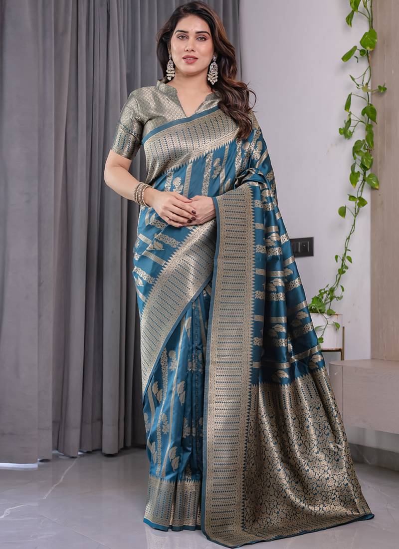 Rama soft lichi silk saree with blouse