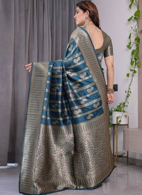 Rama soft lichi silk saree with blouse 2