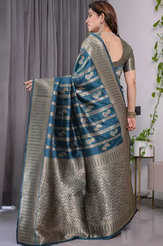 Rama soft lichi silk saree with blouse