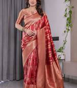 Red soft lichi silk saree with blouse