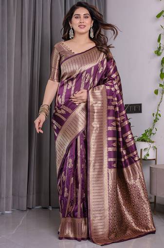 Wine soft lichi silk saree with blouse