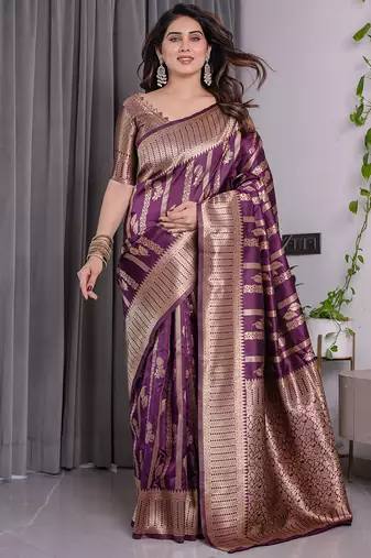 Wine soft lichi silk saree with blouse
