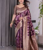 Wine soft lichi silk saree with blouse