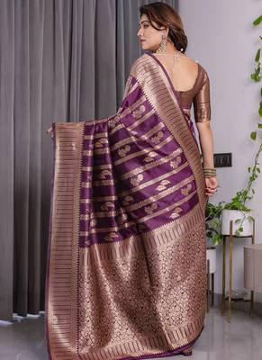 Wine soft lichi silk saree with blouse 2