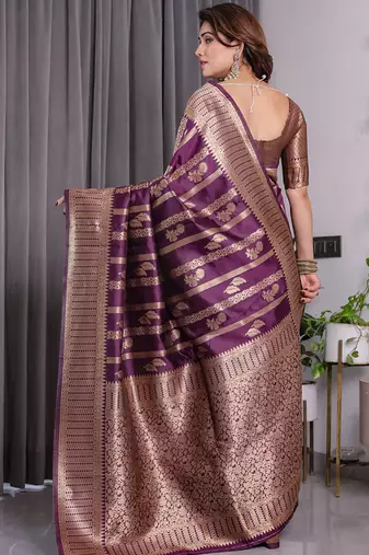 Wine soft lichi silk saree with blouse