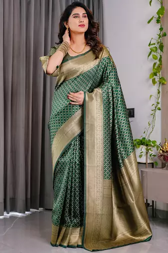 Green soft lichi silk saree with blouse