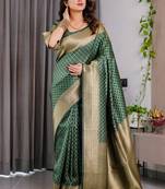 Green soft lichi silk saree with blouse