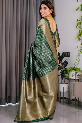 Green soft lichi silk saree with blouse