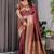 Maroon soft lichi silk saree with blouse