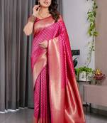 Pink soft lichi silk saree with blouse