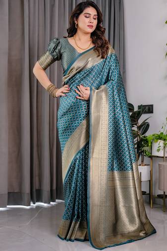 Rama soft lichi silk saree with blouse