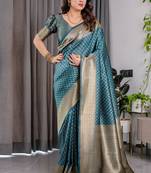Rama soft lichi silk saree with blouse
