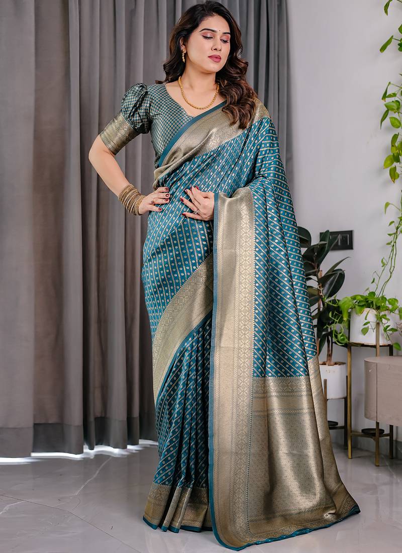 Rama soft lichi silk saree with blouse