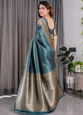 Rama soft lichi silk saree with blouse 2