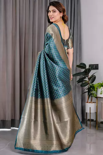 Rama soft lichi silk saree with blouse