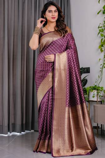 Wine soft lichi silk saree with blouse