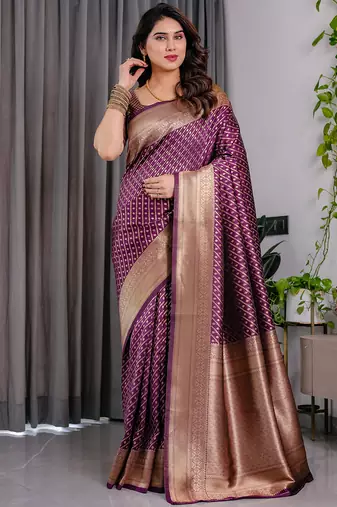Wine soft lichi silk saree with blouse