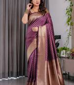 Wine soft lichi silk saree with blouse