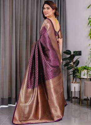 Wine soft lichi silk saree with blouse 2