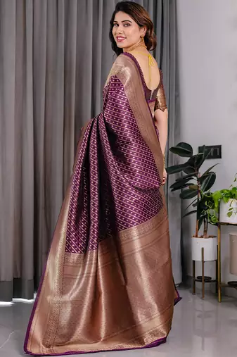 Wine soft lichi silk saree with blouse