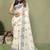 White soft linen cotton printed saree