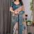 Dusty peach pure handloom linen digital floral printed saree