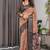 Brown pure handloom linen digital floral printed saree
