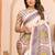 Cream soft linen cotton printed saree