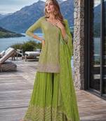 Green chinon sequence embroidered semi stitched salwar suit