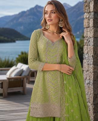 Green chinon sequin embroidered salwar suit 2
