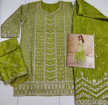 Green chinon sequin embroidered salwar suit 3