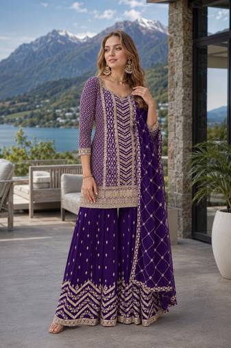 Violet chinon sequence embroidered semi stitched salwar suit