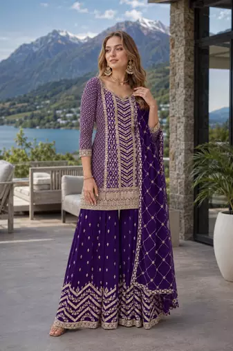 Violet chinon sequence embroidered semi stitched salwar suit