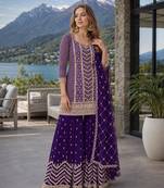 Violet chinon sequence embroidered semi stitched salwar suit