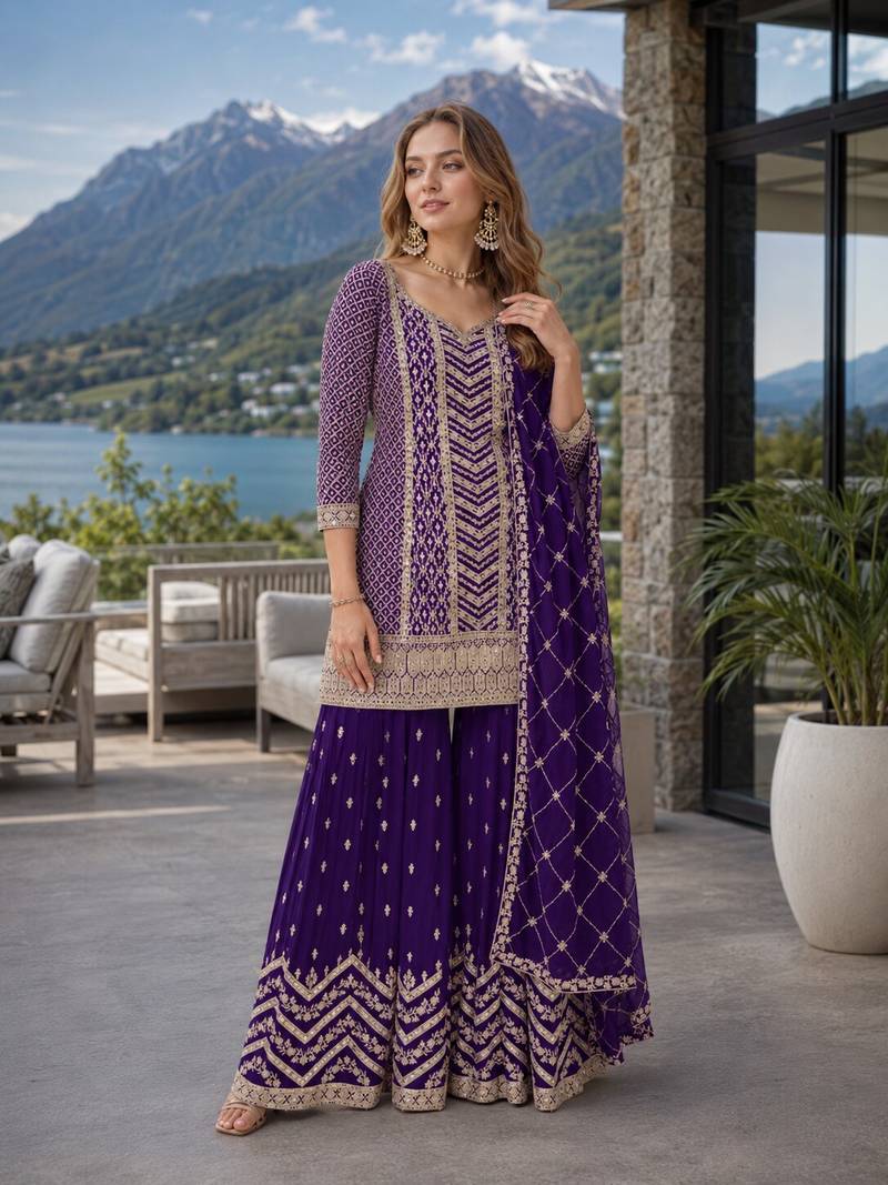 Violet chinon sequence embroidered semi stitched salwar suit