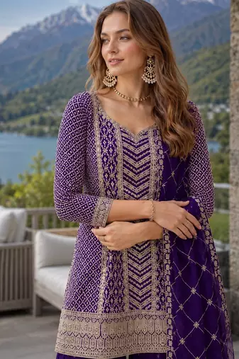 Violet chinon sequence embroidered semi stitched salwar suit