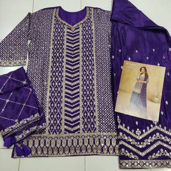 Violet chinon sequin embroidered salwar suit 3