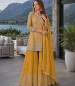 Yellow chinon sequence embroidered semi stitched salwar suit