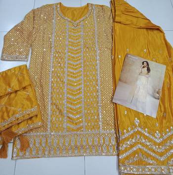 Yellow chinon sequin embroidered salwar suit 3