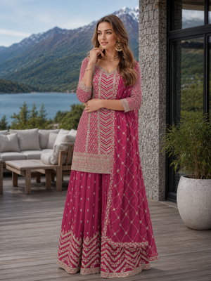 Pink chinon sequin embroidered salwar suit 1